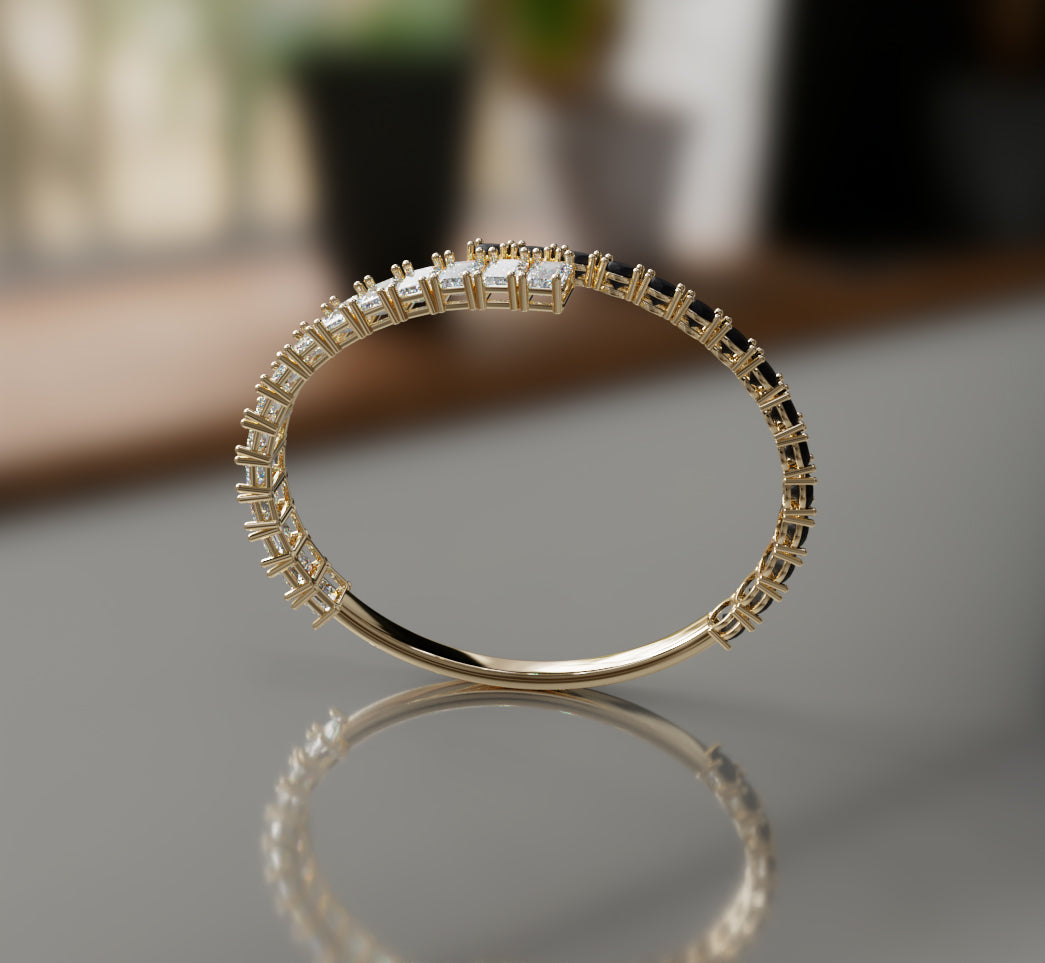 Round Black Onyx and Emerald Diamond Bangle image 11