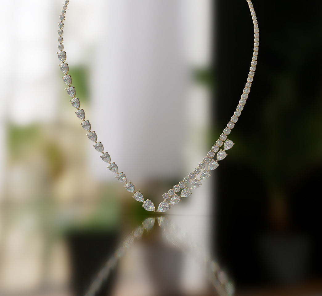 Double Row Pear and Round Diamond Tennis Necklace image 8