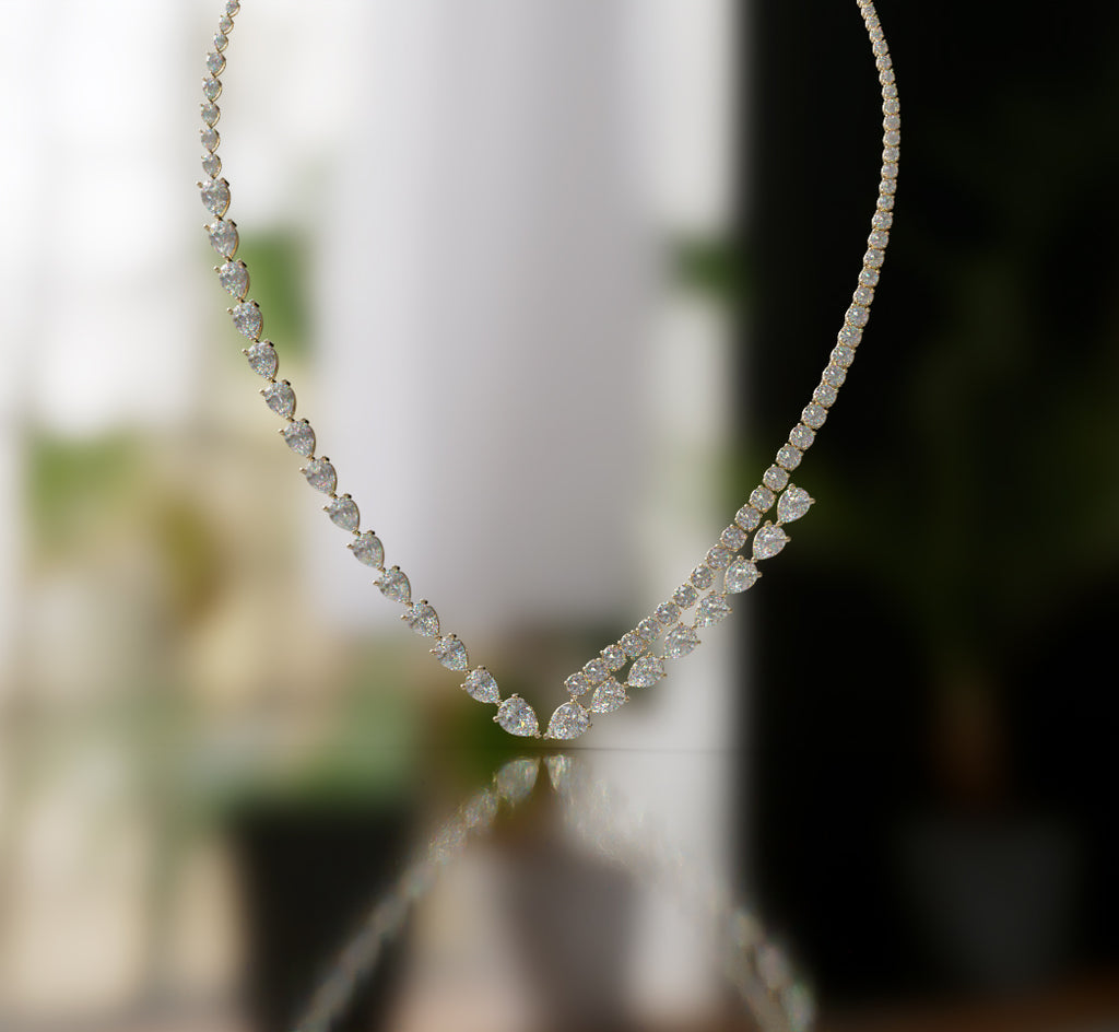 Double Row Pear and Round Diamond Tennis Necklace image 1