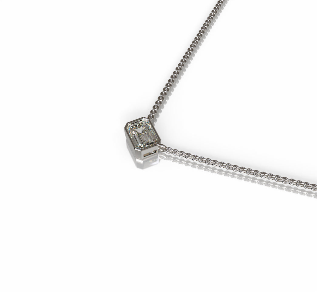 Bezel Emerald Cut Diamond Pendant image 2
