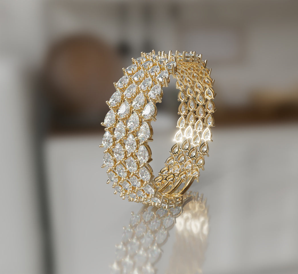 Fancy Pear Shapes Cluster Diamond Bangle image 13