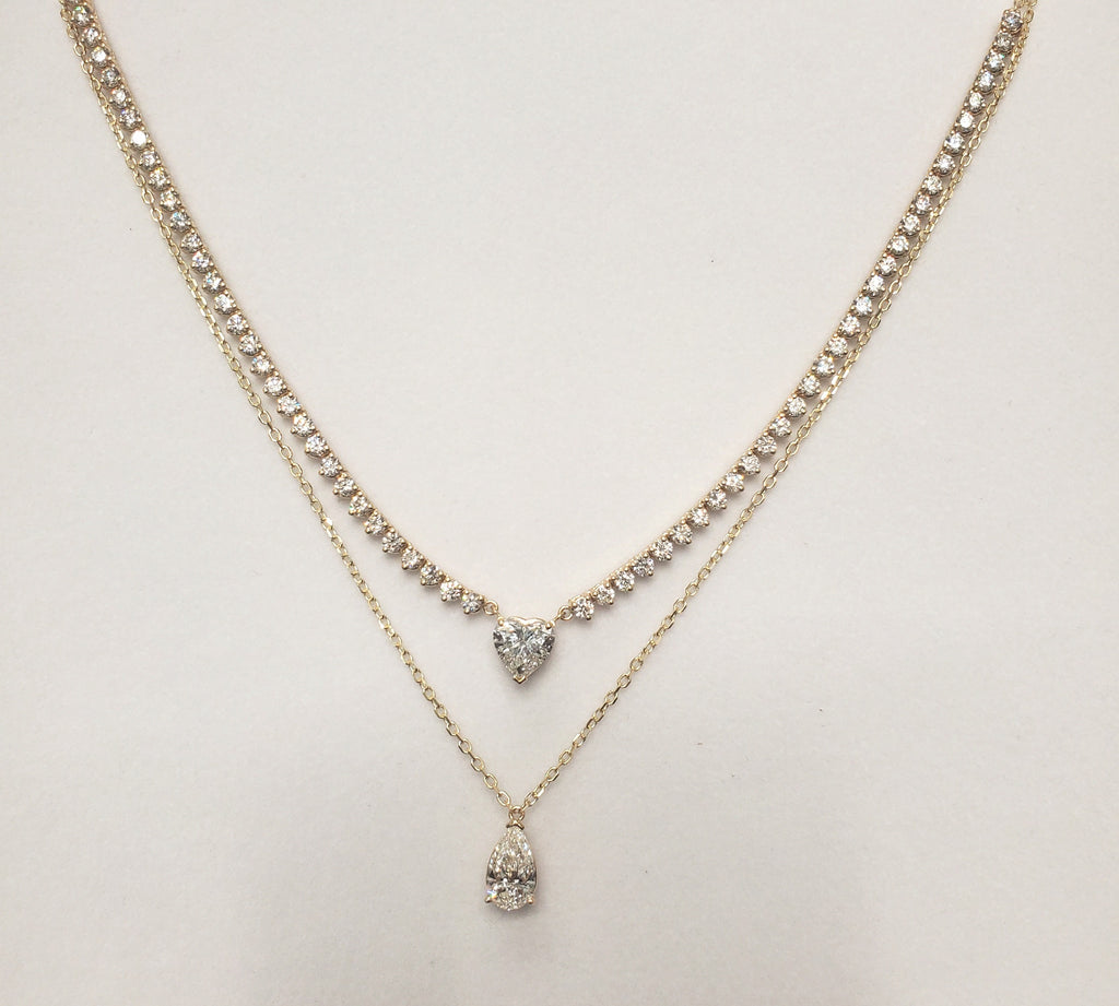 Double Row Heart & Pear Shape Diamond Tennis Necklace image 7