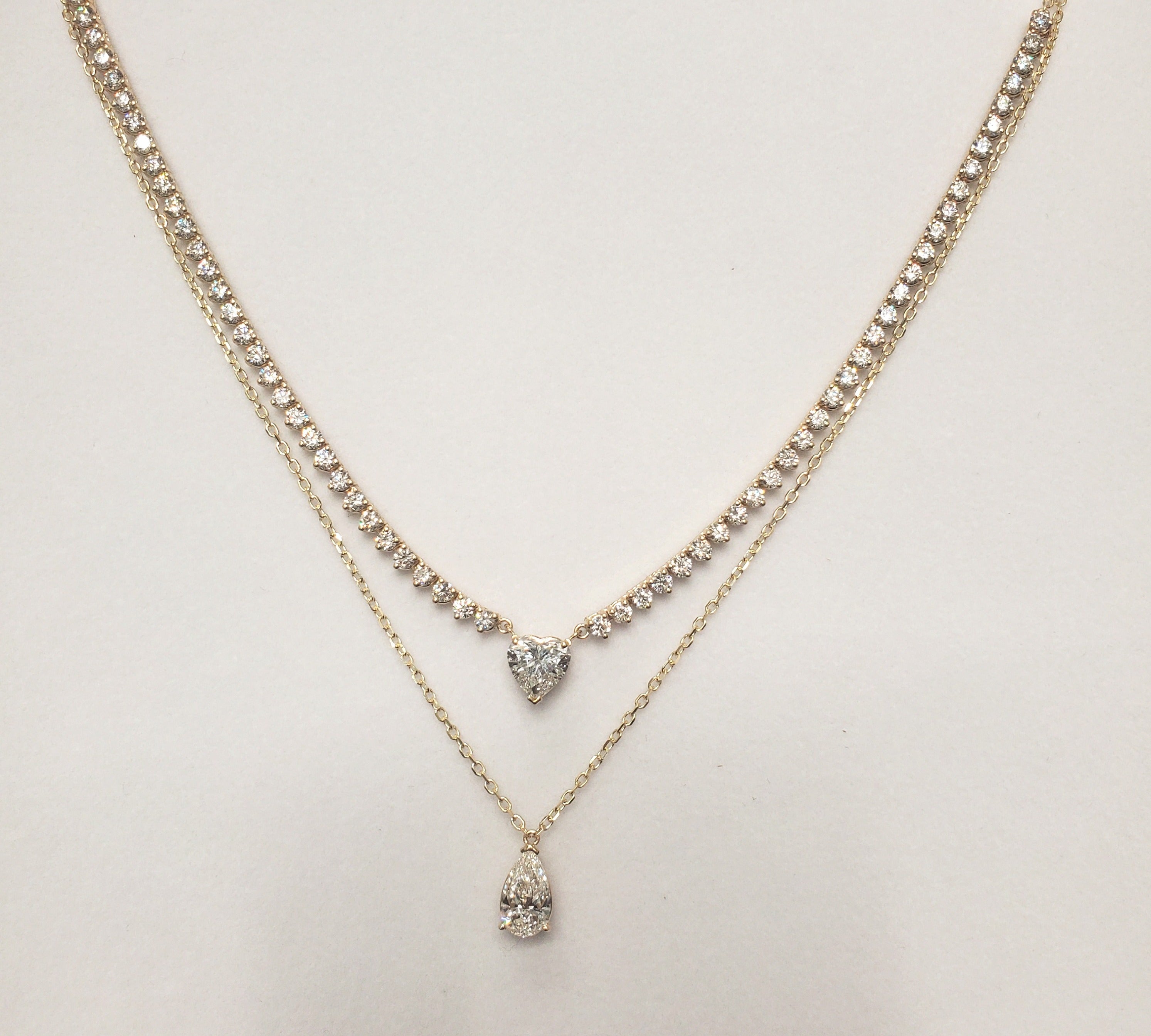 Double Row Heart & Pear Shape Diamond Tennis Necklace image 7