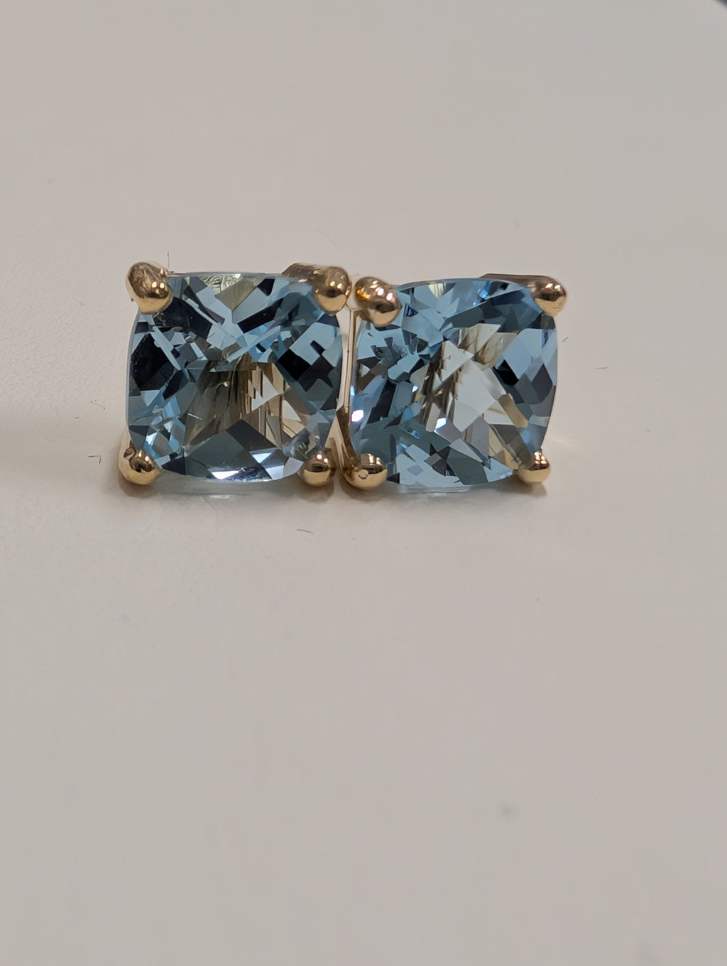 Cushion Cut Sky Blue Topaz Stud Earring image 6