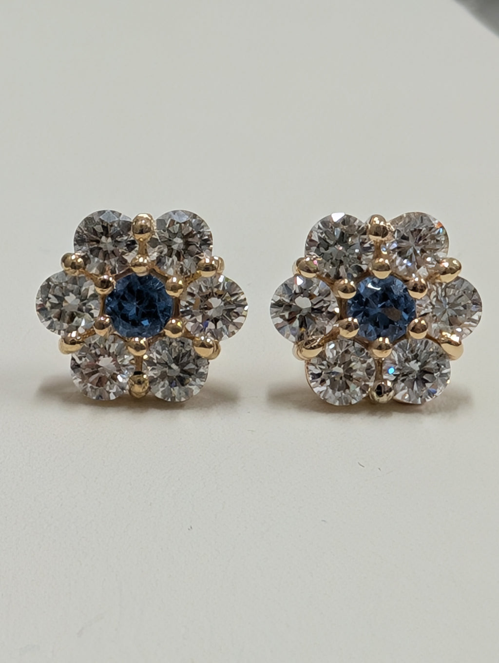 Flower Shaped Diamond & Blue Topaz Cluster Stud Earring image 3