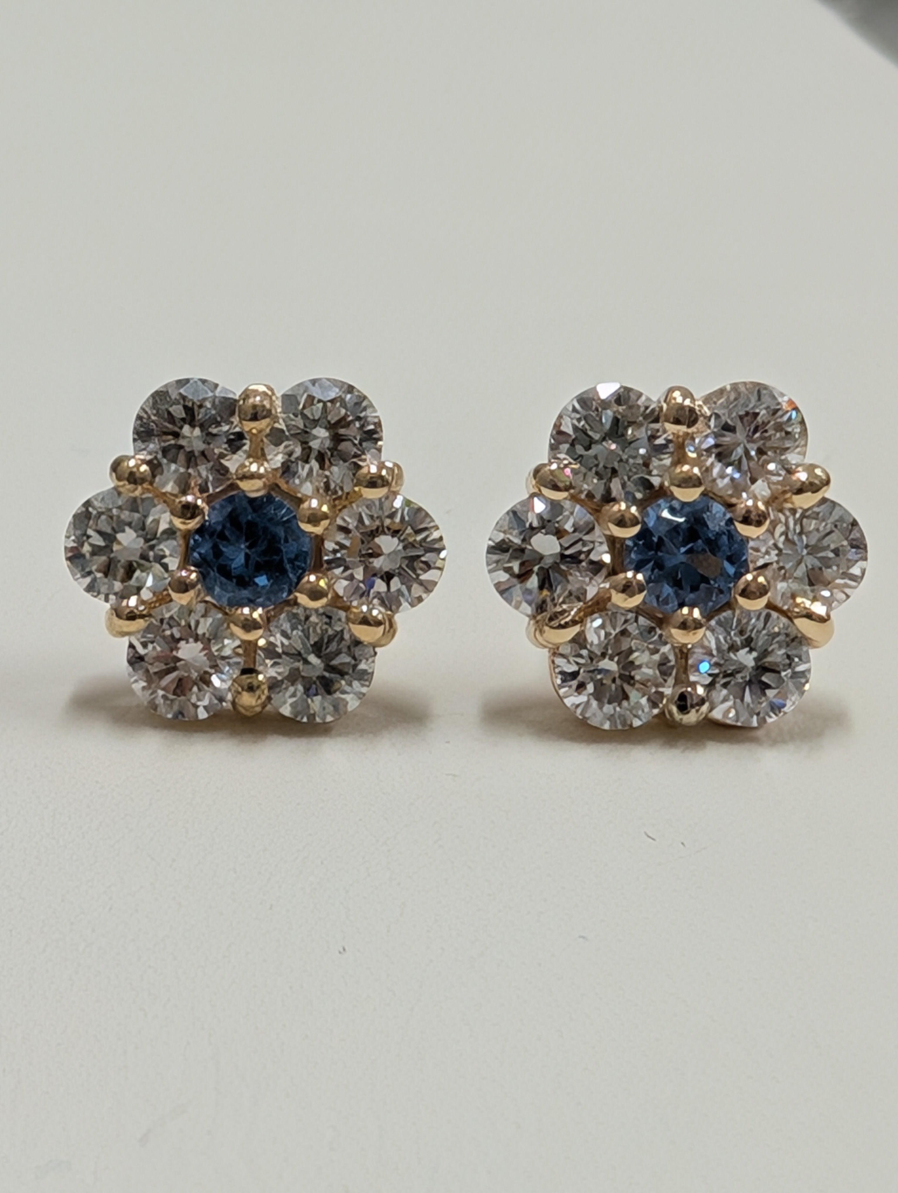 Flower Shaped Diamond & Blue Topaz Cluster Stud Earring image 3