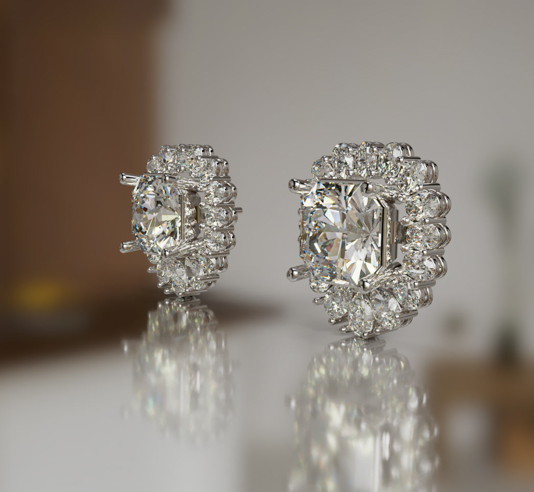 Radiant Center Diamond Stud Earring image 6