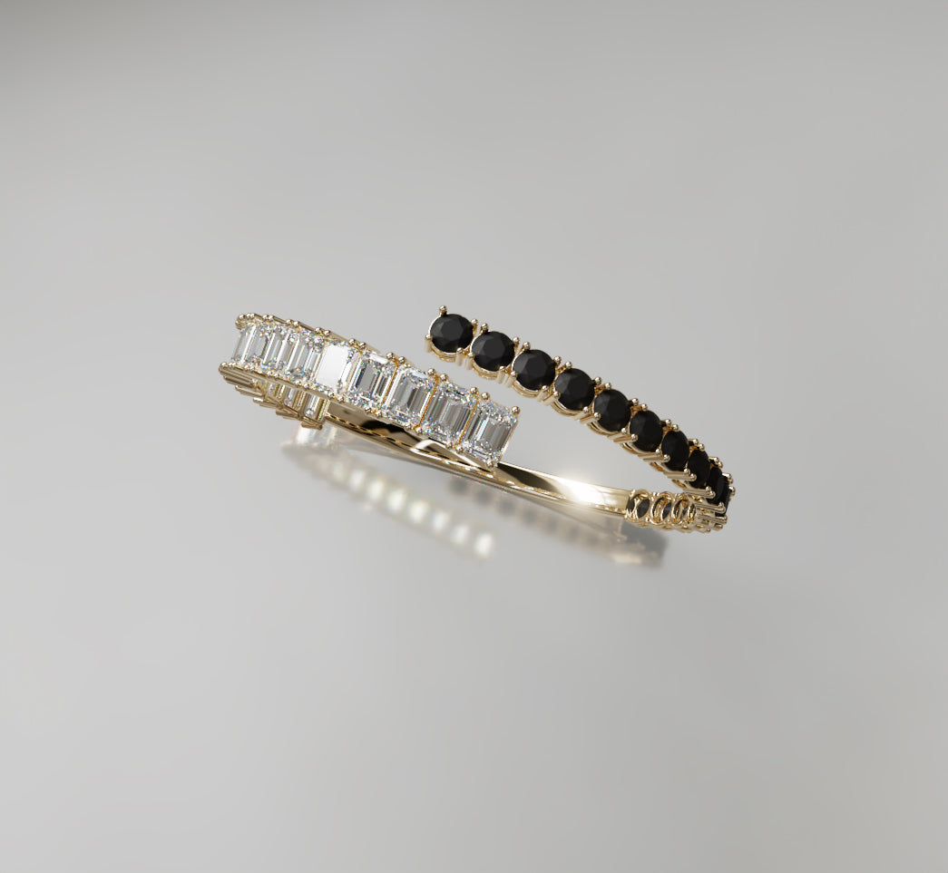 Round Black Onyx and Emerald Diamond Bangle image 0