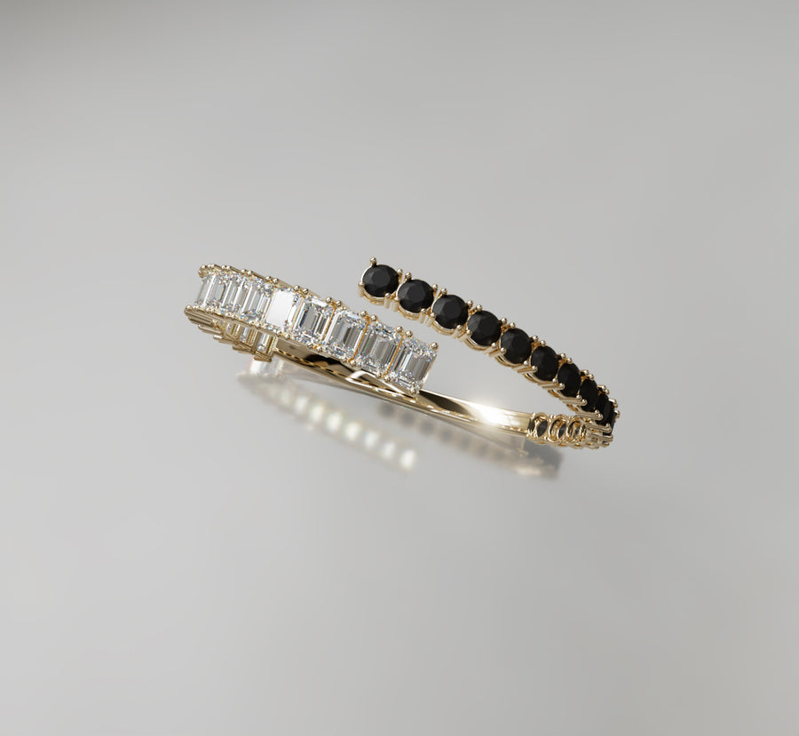 Round Black Onyx and Emerald Diamond Bangle