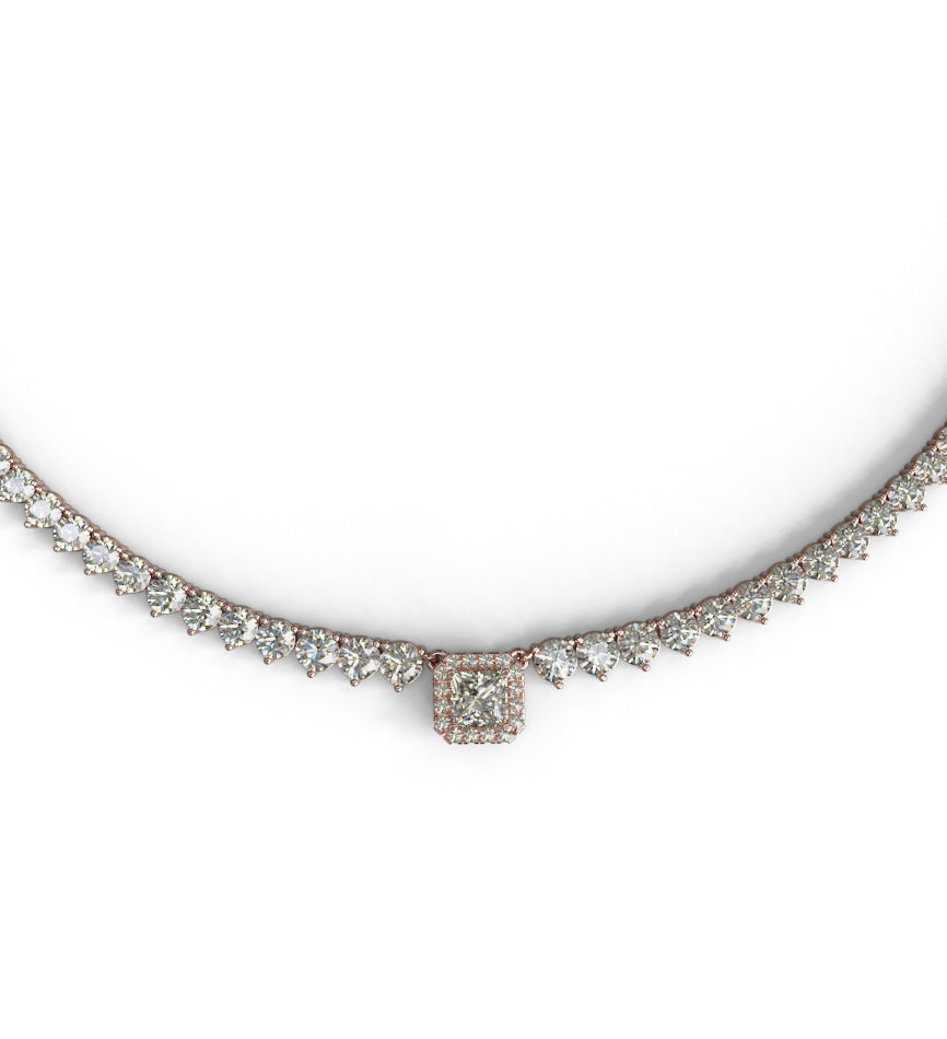 1.5ct Princess Center 3 Prongs Tapered Diamond Tennis Necklace image 1