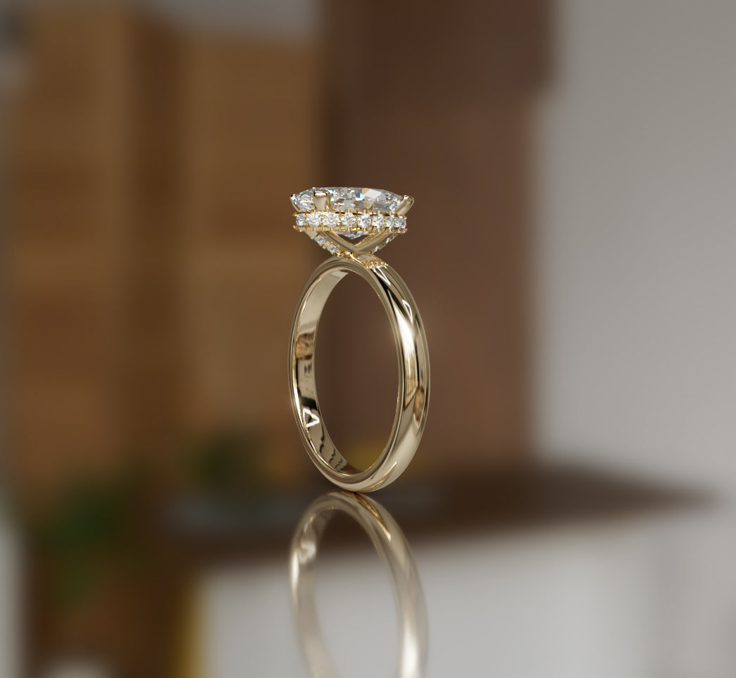 2ct Marquise Cut Hidden Halo Lab Grown Diamond Engagement Ring side profile