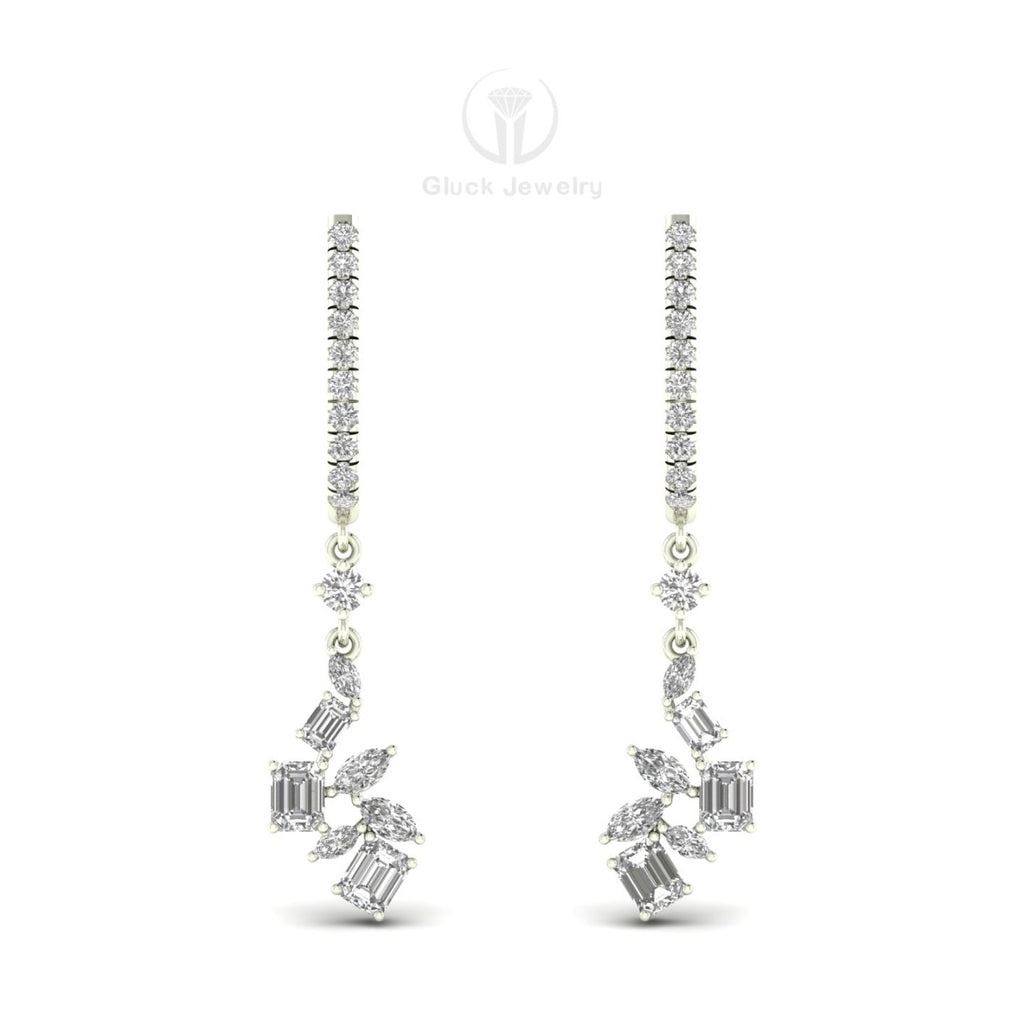 Emerald, Marquise and Round Diamond Earring image 6