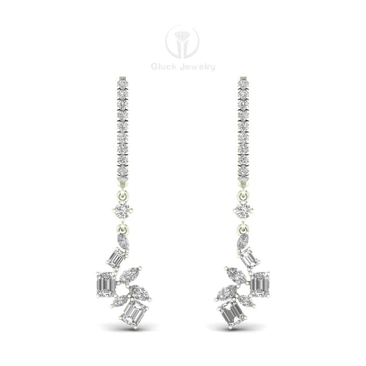 Emerald, Marquise and Round Diamond Earring image 6