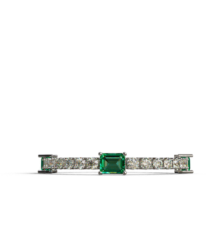 Emerald Cut Green Stone and Diamond Tennis Bracelet
