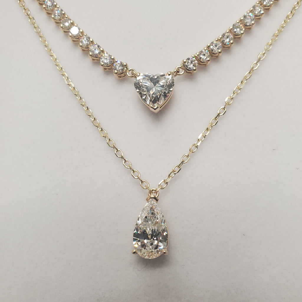 Double Row Heart & Pear Shape Diamond Tennis Necklace image 9
