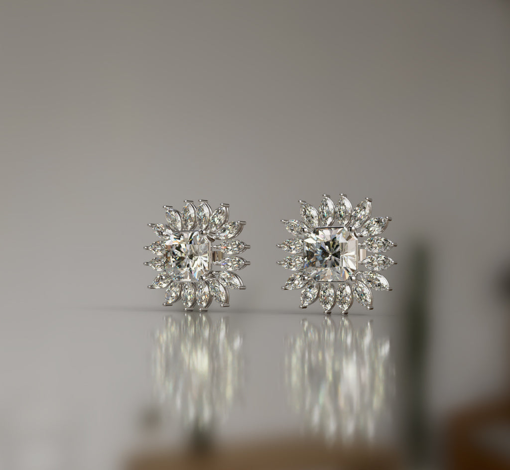 Radiant Center and Marquise Diamond Stud Earring image 4