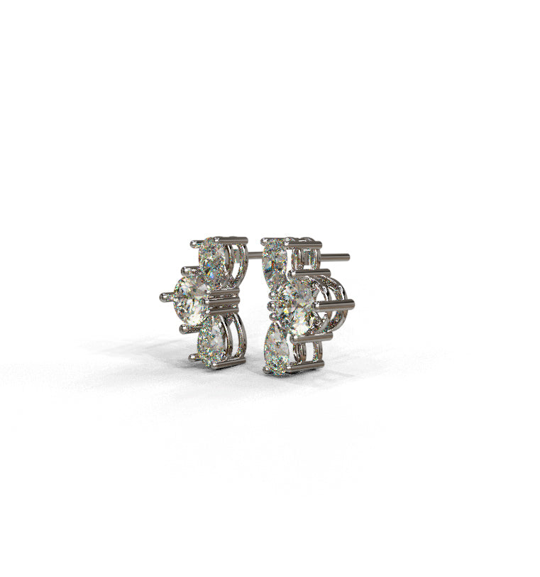 Double Pear and Round Diamond Cluster Stud Earring image 3