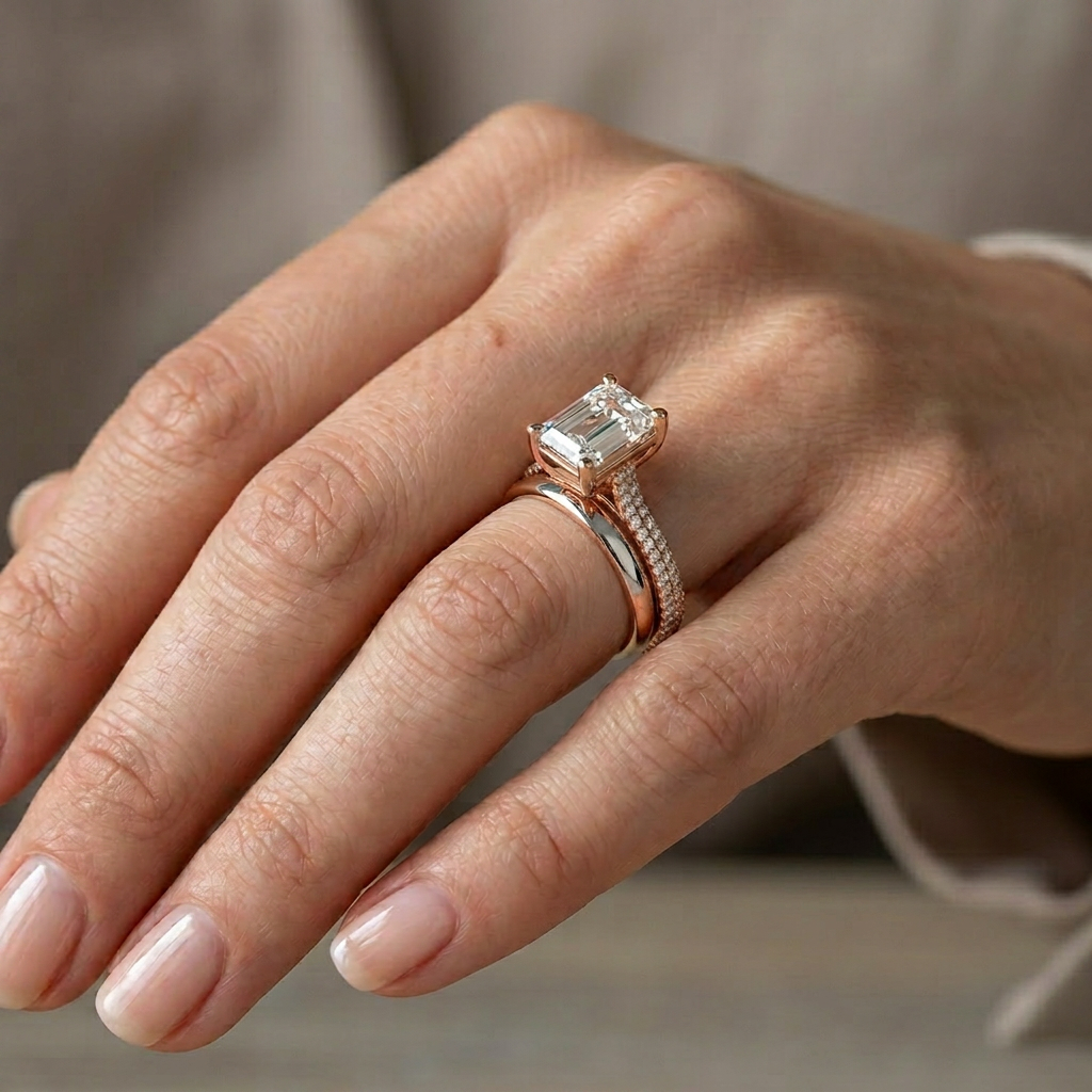 3.5ct Emerald Cut Diamond Cathedral Engagement Ring