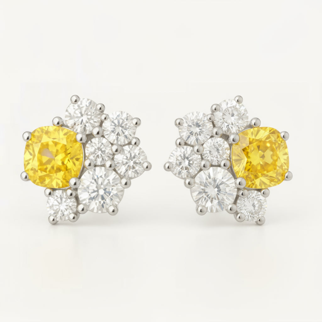 Aurora Bloom Cushion-Center Diamond Floral Cluster Studs image 5