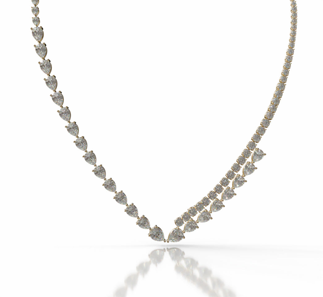 Double Row Pear and Round Diamond Tennis Necklace image 0