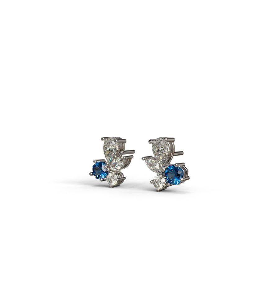 Mix Fancy Shapes Diamond and Blue Sapphire Stud Earring image 1