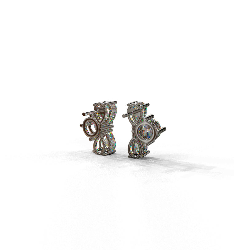 Double Pear and Round Diamond Cluster Stud Earring image 6