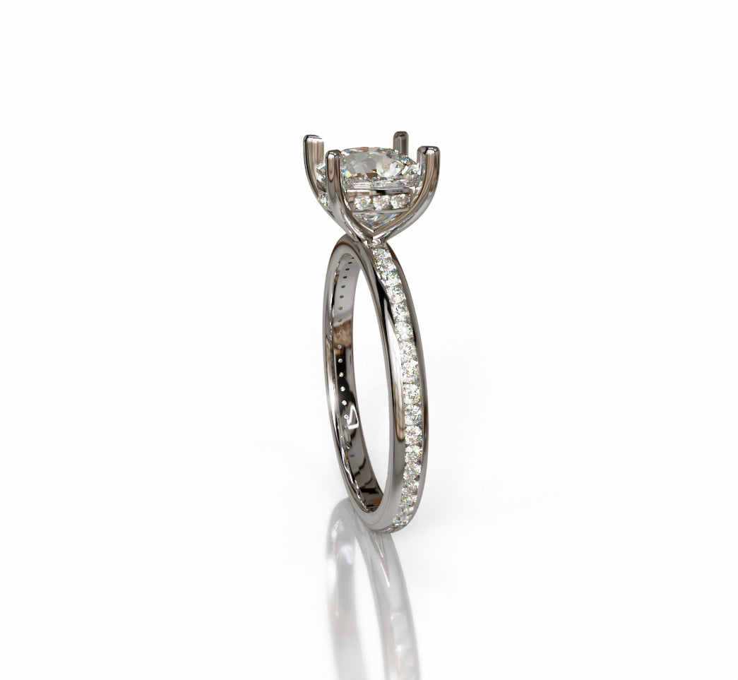 2ct Hidden Halo Cushion Center Channel Engagement Ring image 1