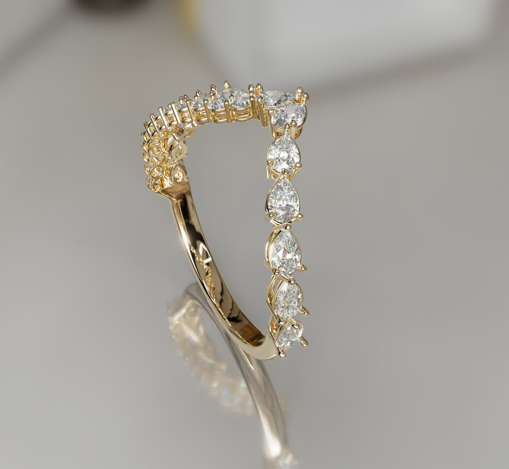 V Shape Pear Shapes and Round Diamond Ring image 9