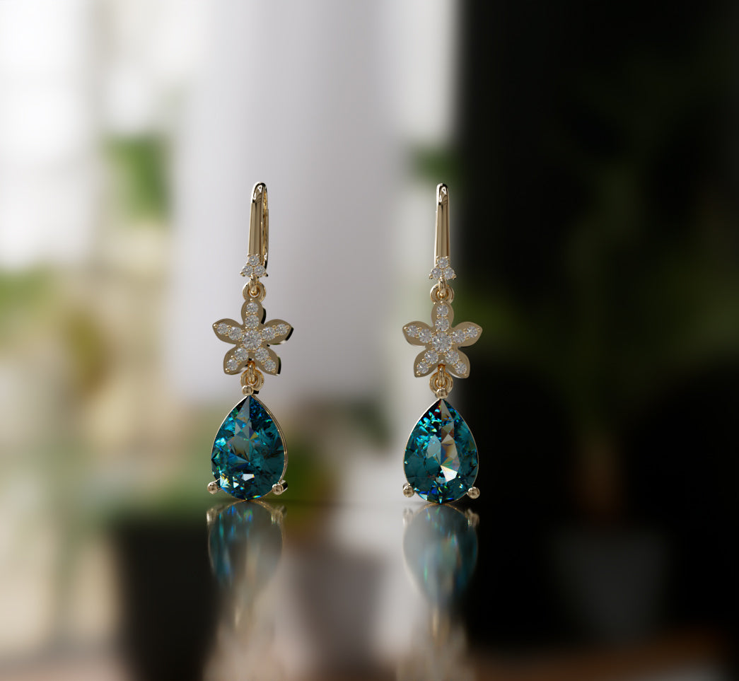 Flower Pear Diamond Dangle Earring image 5