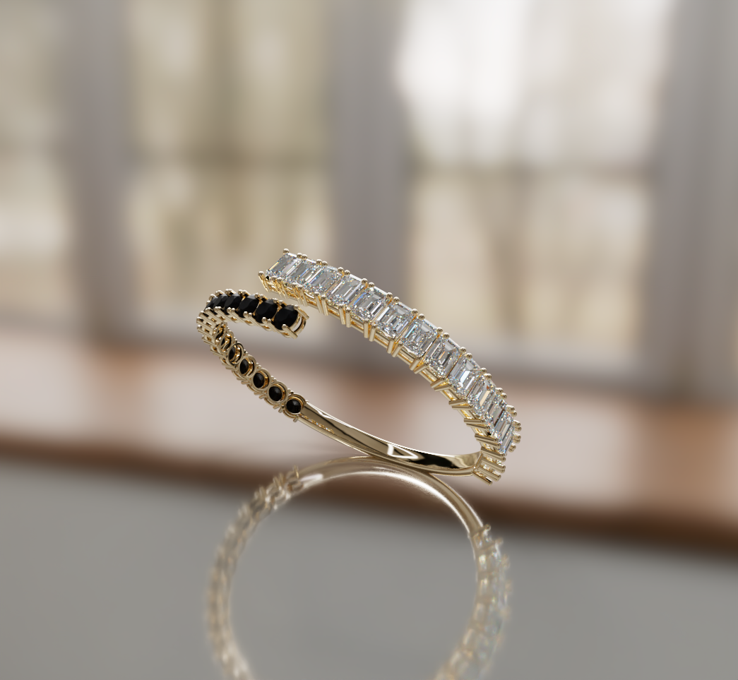 Round Black Onyx and Emerald Diamond Bangle image 3