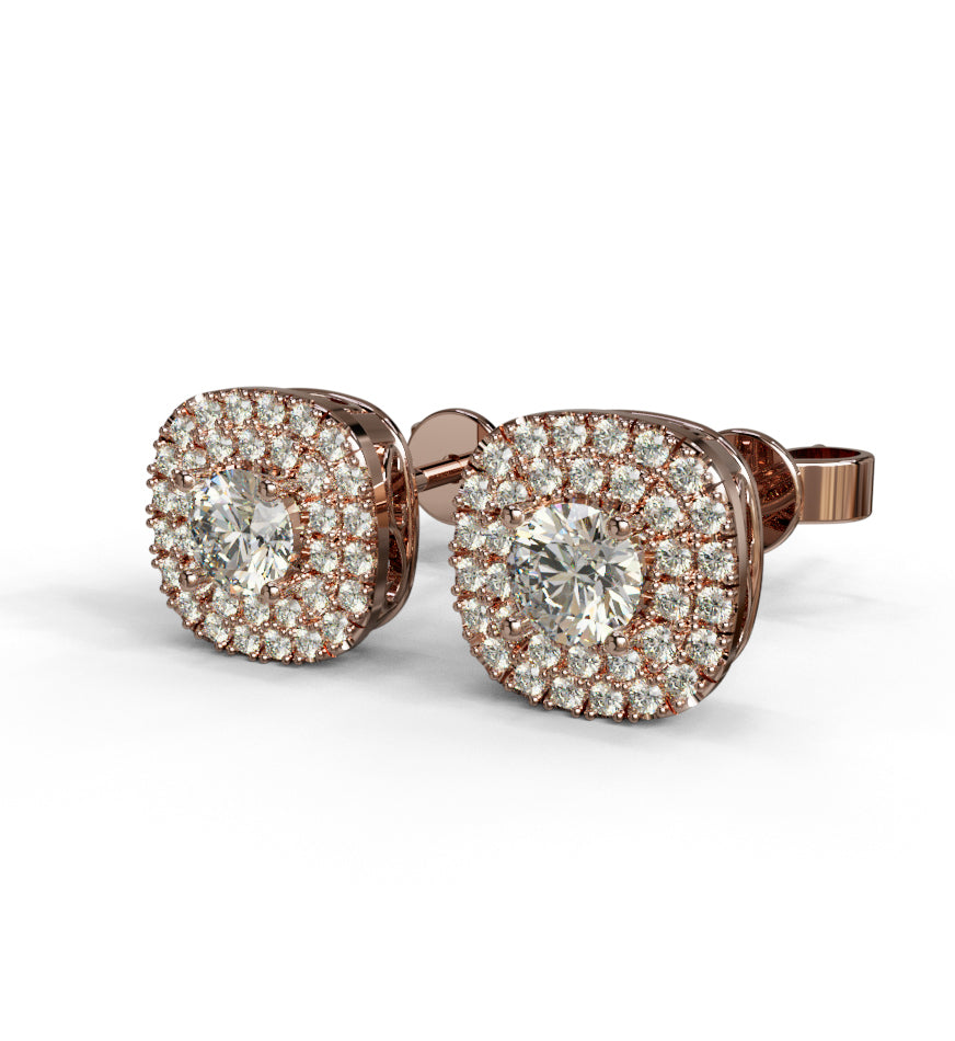 Double Halo Cushion Shape Diamond Stud Earring image 9