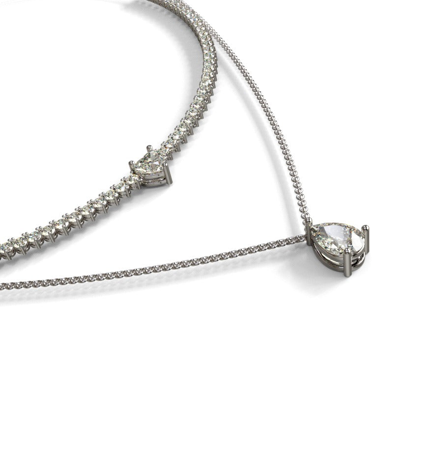 Double Row Heart & Pear Shape Diamond Tennis Necklace image 4