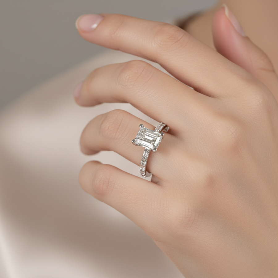 3ct Emerald Cut Diamond Engagement Ring with Emerald Cut Side Stones