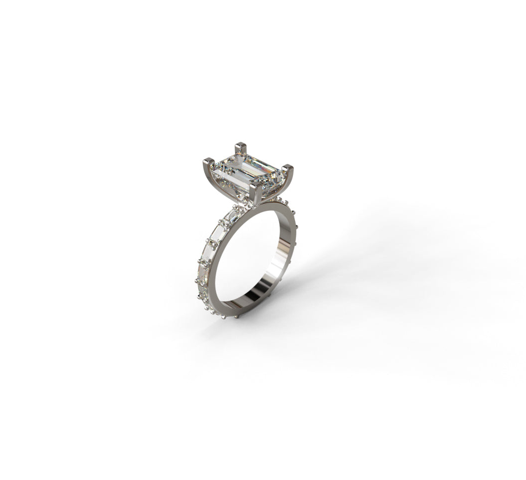 3ct Emerald Cut Lab Grown Diamond Engagement Ring with Emerald Cut Side Stones side wiev