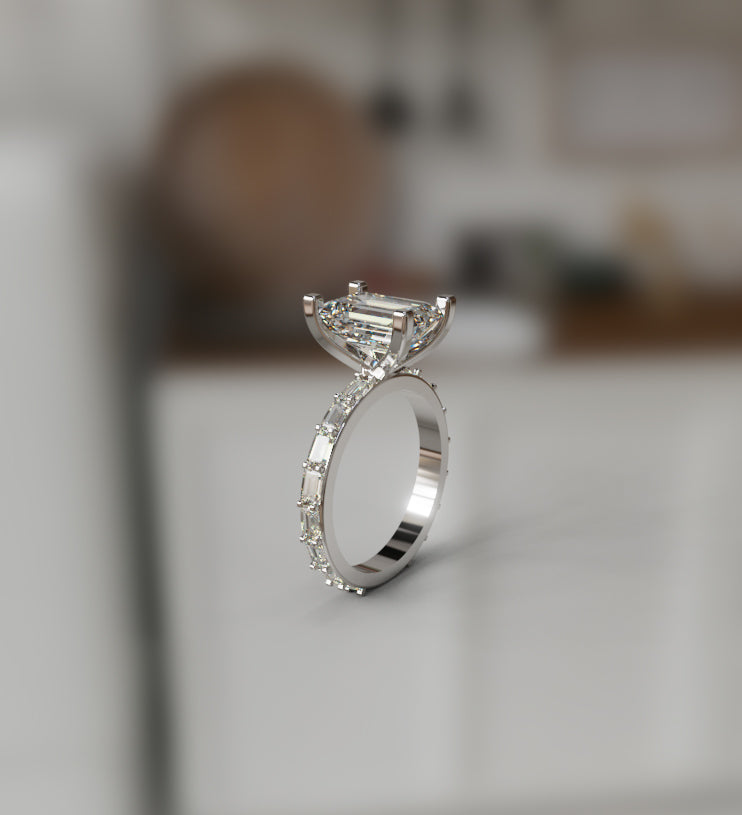 3ct Emerald Cut Lab Grown Diamond Engagement Ring with Emerald Cut Side Stones profile