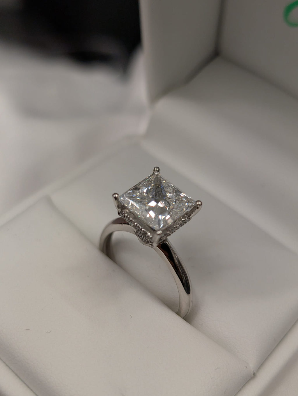 3ct Princess Cut Hidden Halo Lab Grown Diamond Engagement Ring