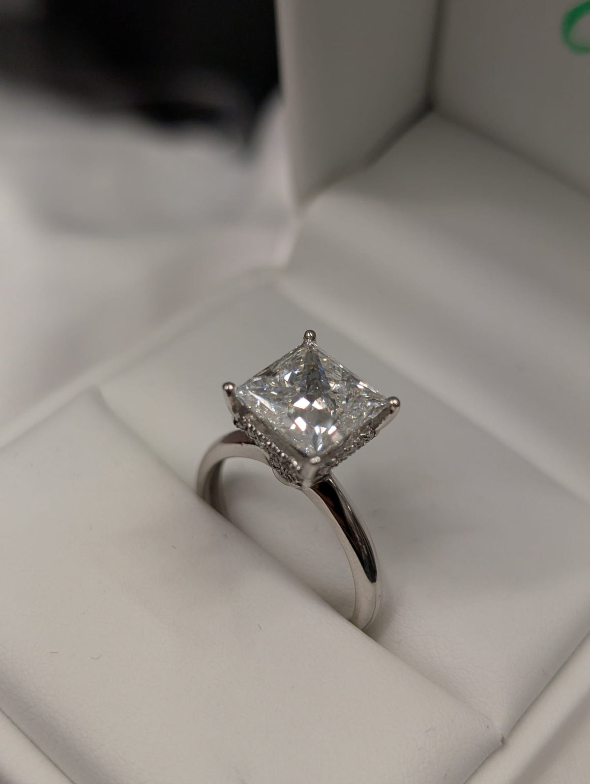 3ct Princess Cut Hidden Halo Lab Grown Diamond Engagement Ring
