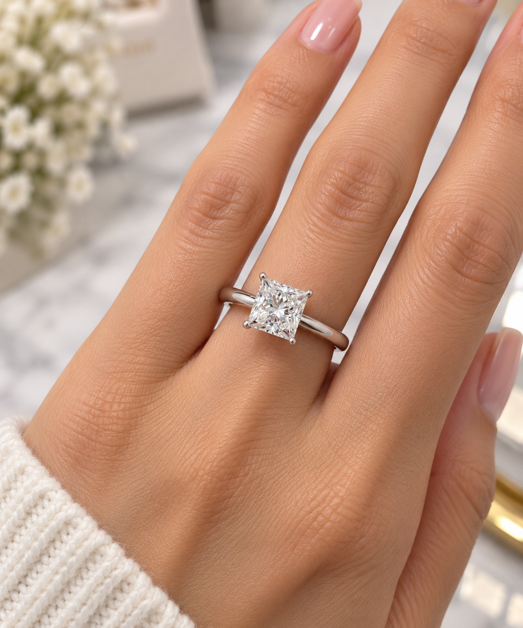 3ct Princess Cut Hidden Halo Lab Grown Diamond Engagement Ring