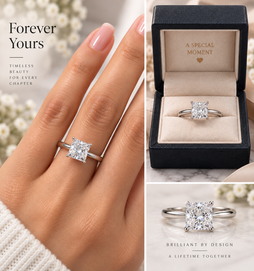 3ct Princess Cut Hidden Halo Lab Grown Diamond Engagement Ring