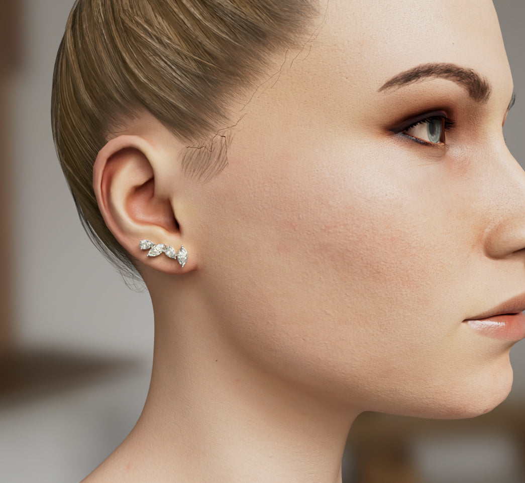 Marquise and Pear Diamond Stud Earring image 2