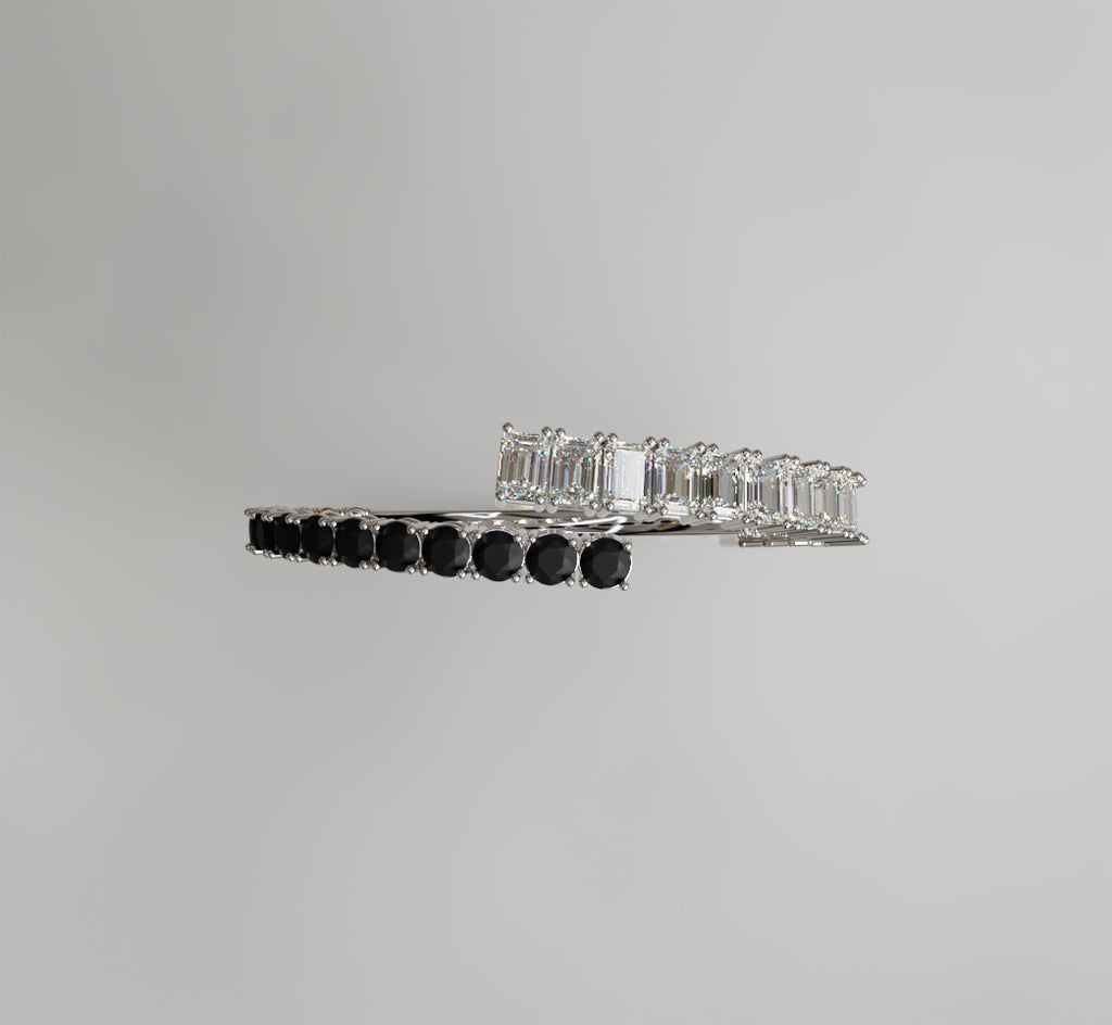 Round Black Onyx and Emerald Diamond Bangle image 10
