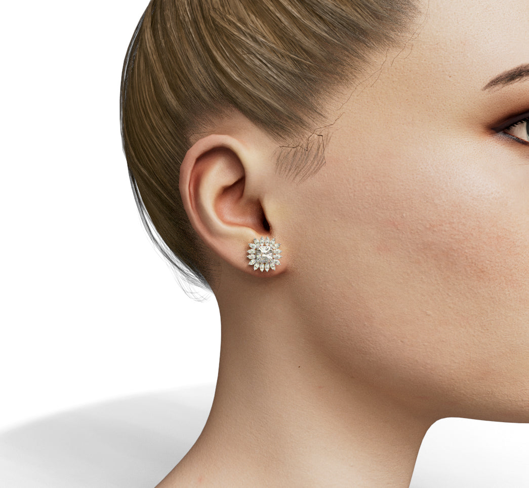 Radiant Center and Marquise Diamond Stud Earring image 1
