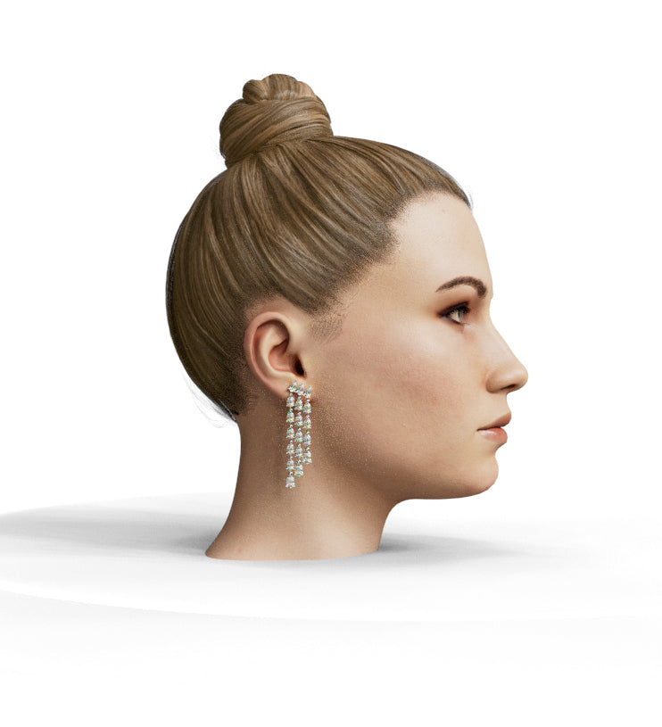 Three Row Pear Shape Diamond Stud Earring image 2