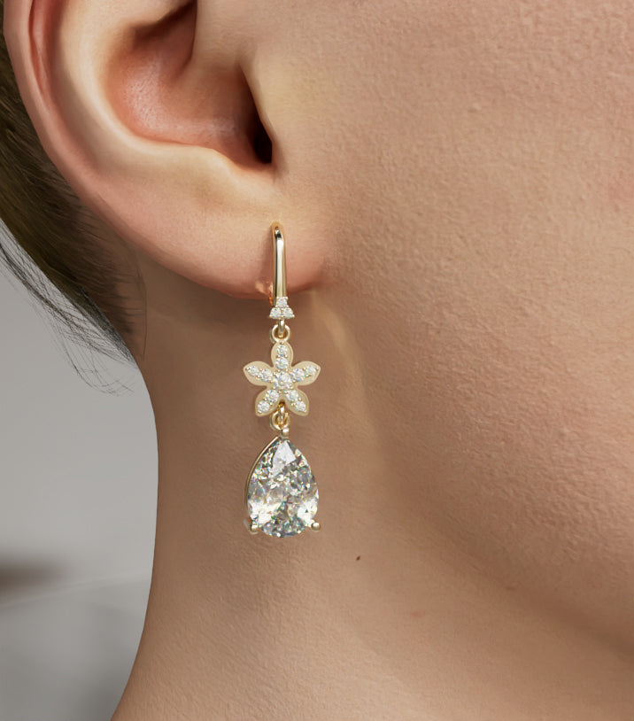 Flower Pear Diamond Dangle Earring image 1