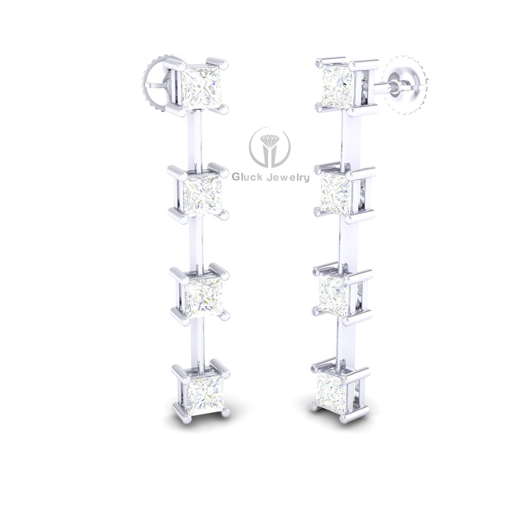 Drop Earring with Princess Diamonds image 5