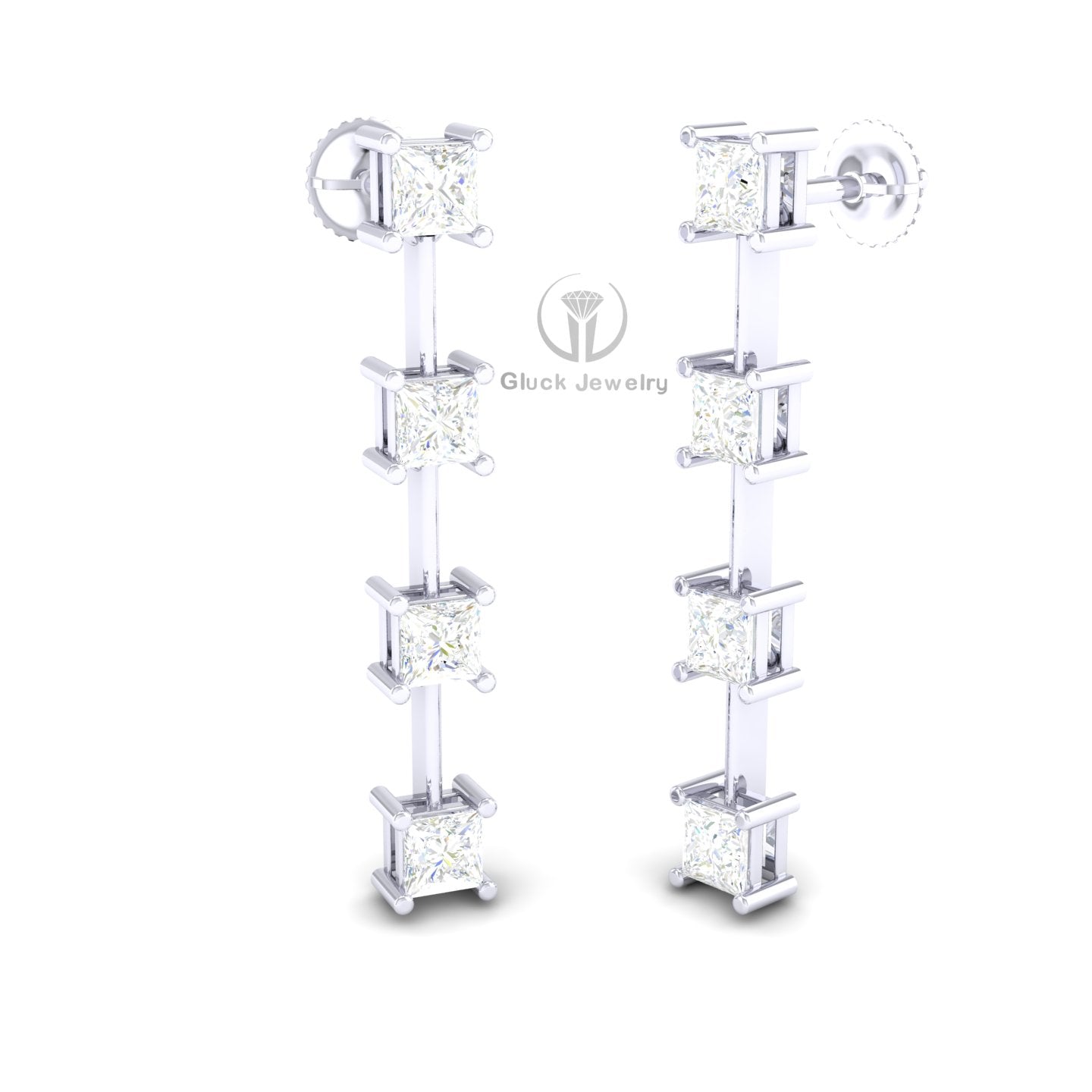 Drop Earring with Princess Diamonds image 5
