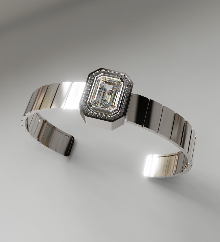 Watch Style 3ct Emerald Center Halo Diamond Bangle image 7