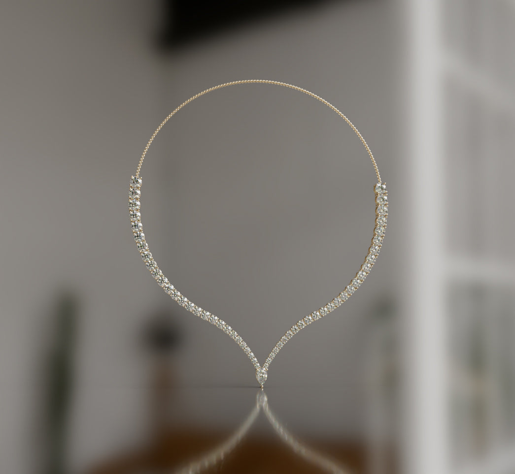 V Shape with Pear Diamond Necklace image 4