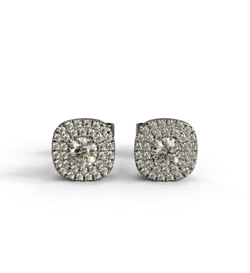 Double Halo Cushion Shape Diamond Stud Earring image 5