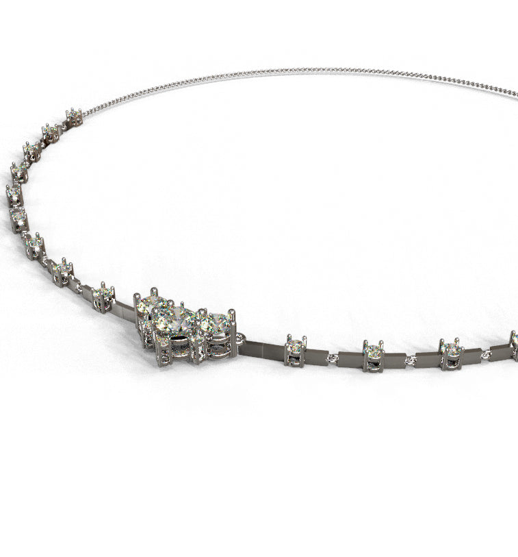 Three Stone Center Diamond Link Necklace image 2